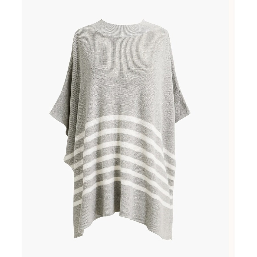 J.Crew Factory Striped Poncho Sweater Gray White Cotton Wool OS‎ Cozy